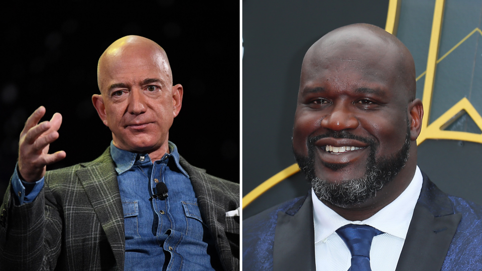 Pictured:  Amazon founder Jeff Bezos and Shaquille O'Neal. Images: Getty