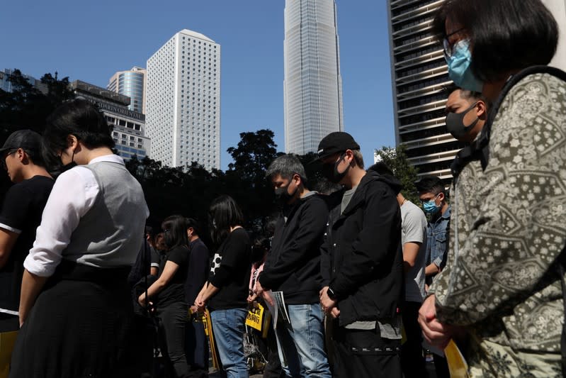 Lunchtime protest at Chater Garden in Hong Kong