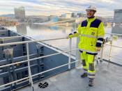 Yara Birkeland, the world's first fully electric and autonomous container vessel, is moored in Oslo