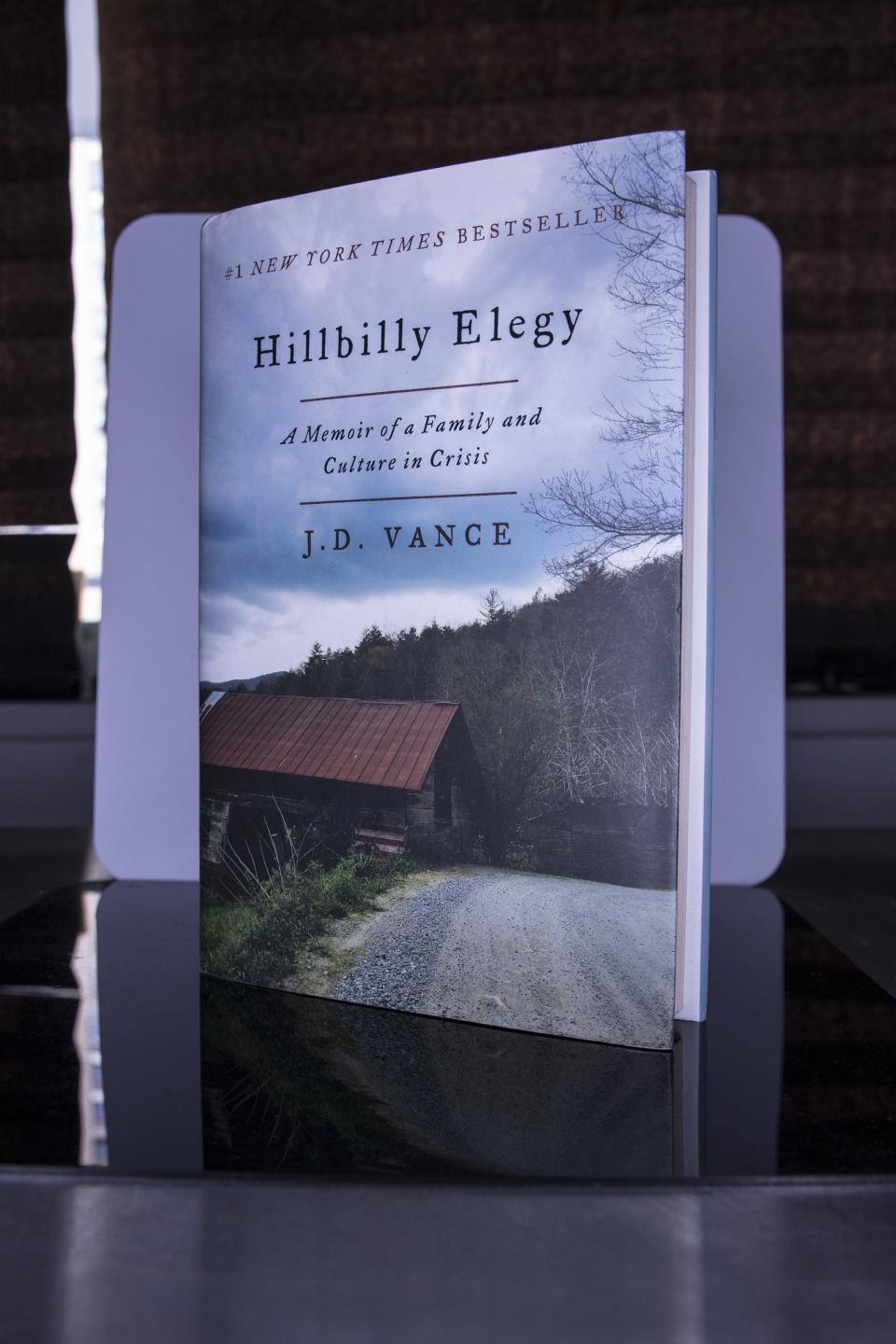 A copy of JD Vance's memoir "Hillbilly Elegy."