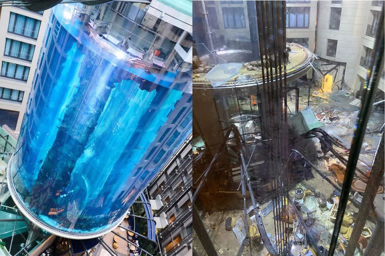 Así quedó el acuario del hotel Radisson Blu de Berlín (Foto:Twitter @lararimmer)