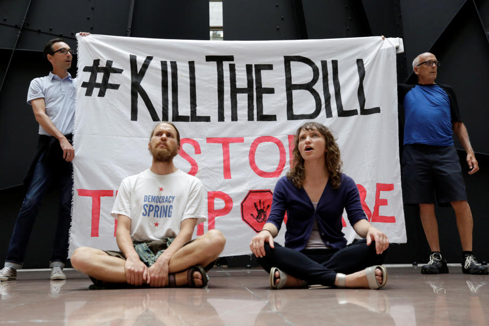 Health care activists protest to stop the Republican health care bill at Hart Senate Office Building on Capitol Hill on&nbsp;July 17, 2017.