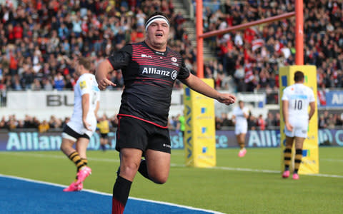 Jamie George after scoring a try - Credit: PA