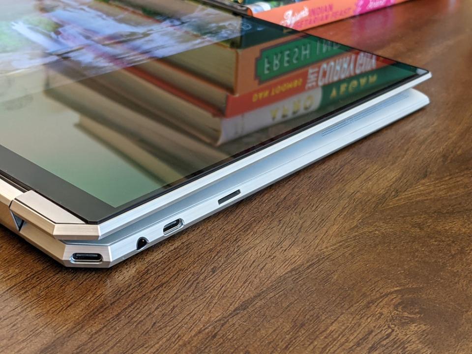 As a tablet the HP spectre x360 feels chunky, with this giant gap between the base and the screen (Steve Hogarty/The Independent)