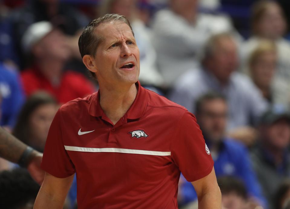 Arkansas’ Eric Musselman could not believe a call against Kentucky.Feb. 7, 2023