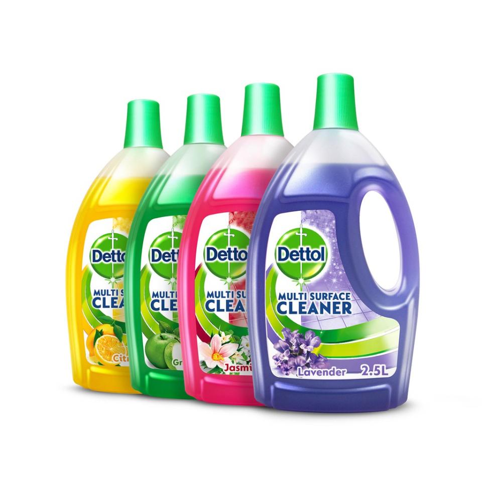 Dettol 4-in-1 Disinfectant Multi-Surface Cleaner 2.5L (Citrus / Lavender /  Green Apple / Jasmine). (Photo: Shopee SG)