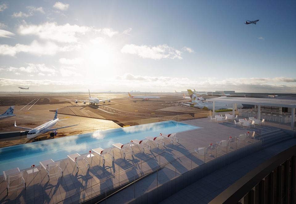 Der Infinity-Pool im TWA-Hotel lässt einen im wahrsten Sinne des Wortes abheben (Bild: TWA Hotel/Three Marks)