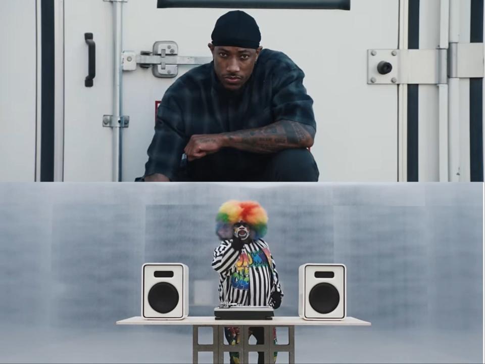 A composite image of DeMar DeRozan (top) and Tommy the Clown (bottom) cameo appearances in the "Not Like Us" music video.