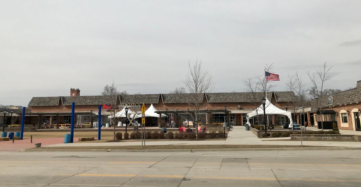 The courtyard is shown in March 2021 at St. Clair's Riverview Plaza.