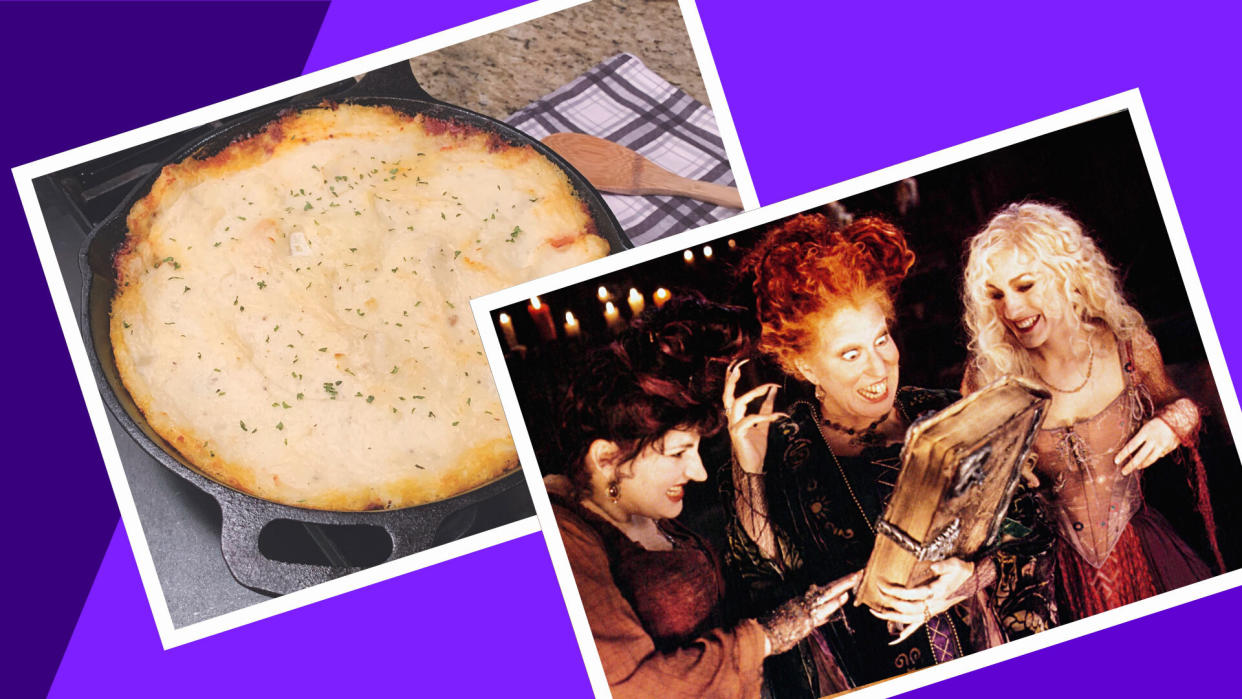 This Hocus Pocus-inspired casserole recipe from the Unofficial Hocus Pocus Cookbook is the perfect meal for watching the original film or viewing Hocus Pocus 2. (Photos: Bridget Thoreson/Everett Collection)