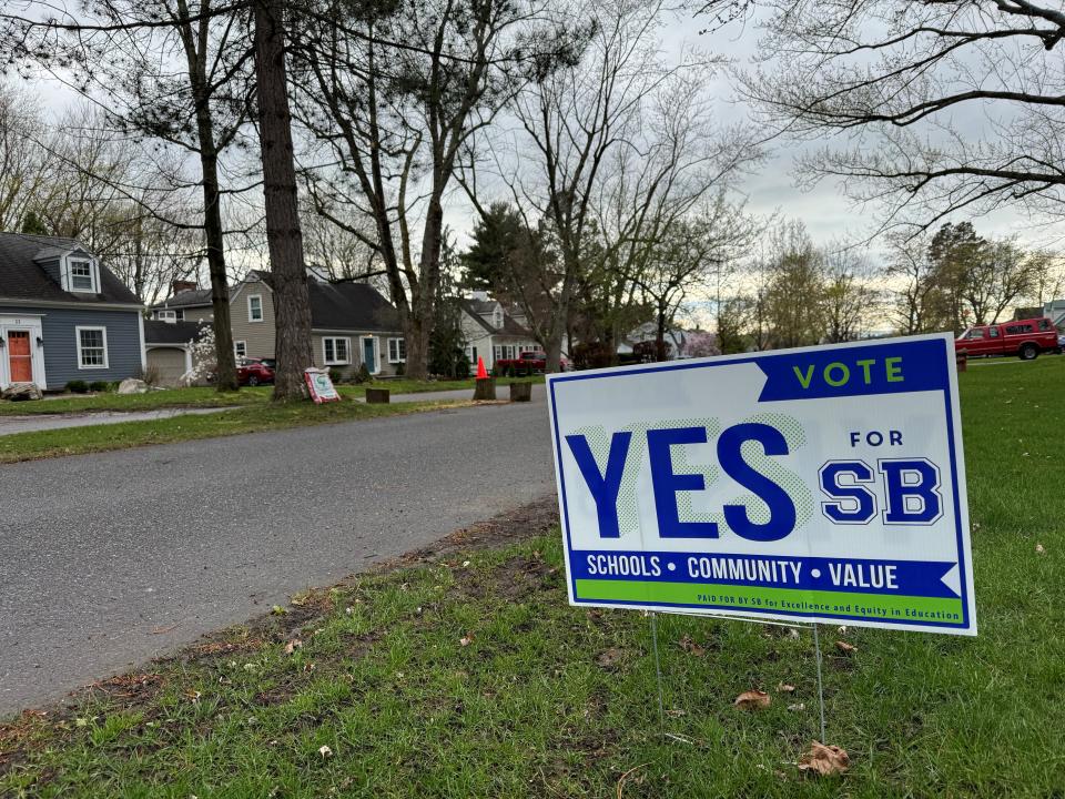 A sign seen on Wednesday, April 24, 2024, on Brewer Parkway in South Burlington shows support for South Burlington schools ahead of a third vote on the school budget on May 7.