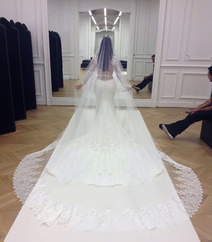 <p>Kim Kardashian Instagram</p> Kim Kardashian in her wedding dress.