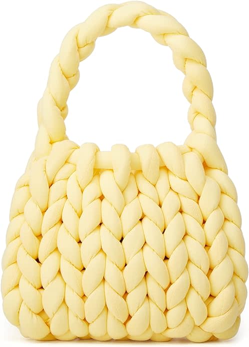 yellow knit clutch bag