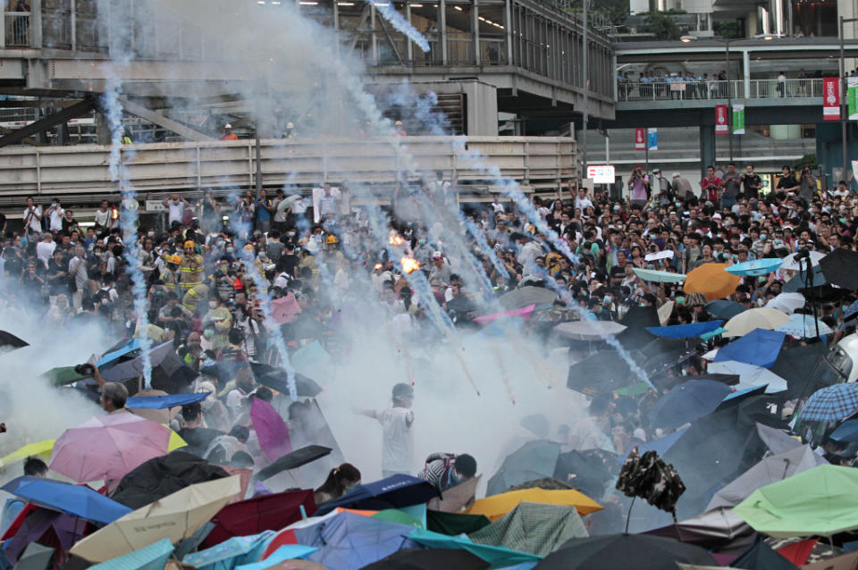 2014年9月28日，警方施放87枚催淚彈。資料圖片