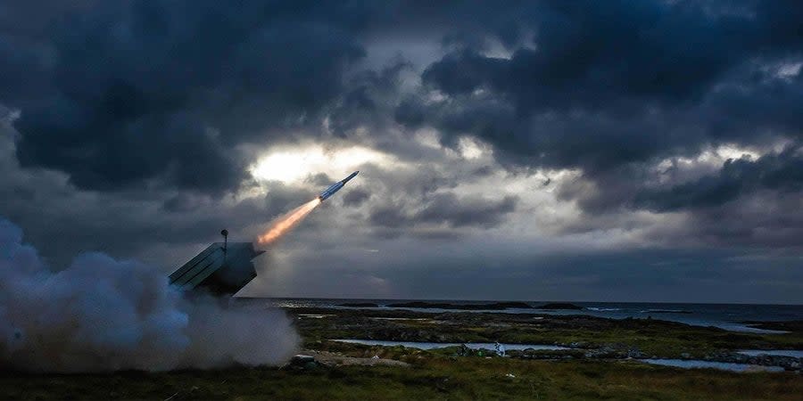 The AMRAAM missile is launched from the NASAMS air defense system