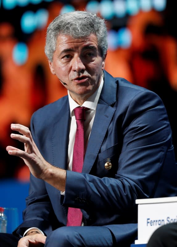 FILE PHOTO: Miguel Angel Gil Marin, CEO of Atletico Madrid gestures during the Dubai International Sports Conference in Dubai