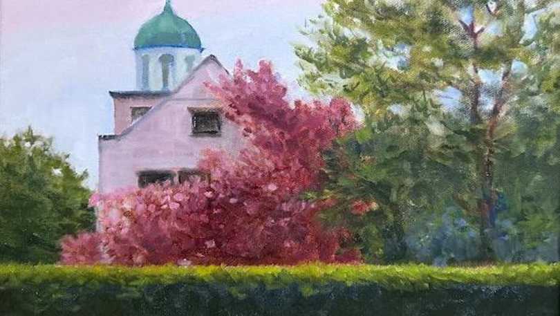 "Bell Tower and Cherry Tree” by Meg Arpin