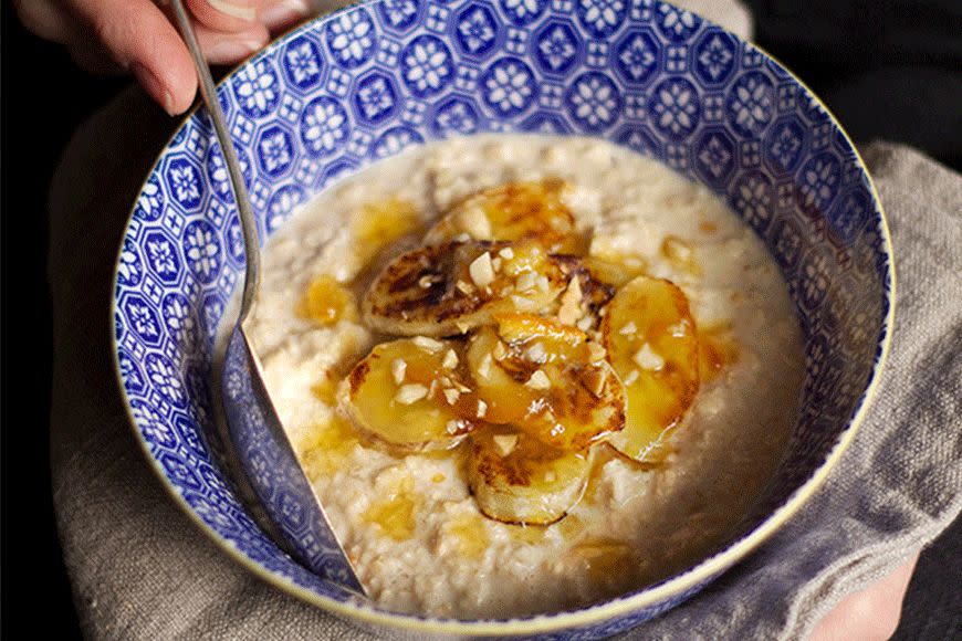 Caramelised banana and peanut butter porridge