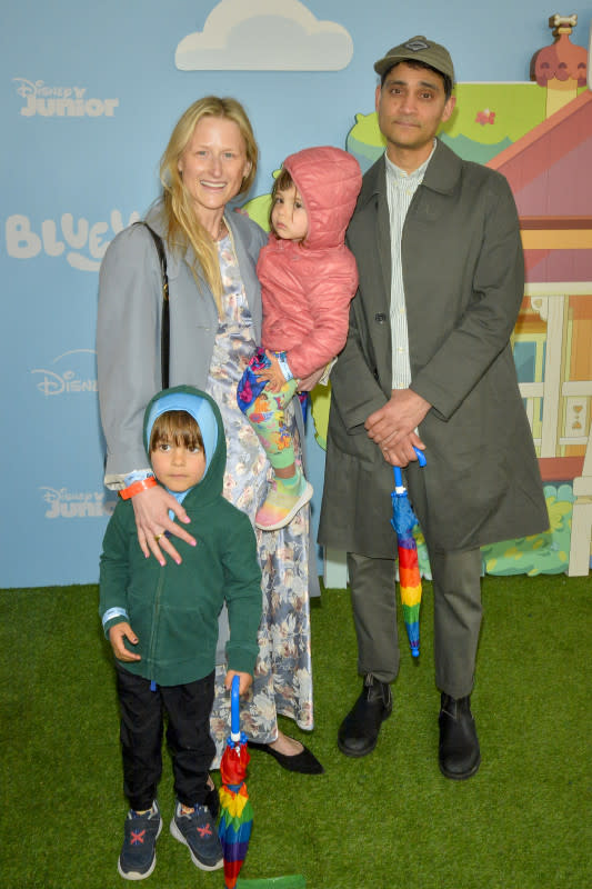 BURBANK, CALIFORNIA - APRIL 13: Mamie Gummer, Mehar Sethi and family arrive at Los Angeles Bluey "The Sign" Premiere Party at Walt Disney Studios on April 13, 2024 in Burbank, California. (Photo by Jerod Harris/Getty Images)<p>Jerod Harris/Getty Images</p>