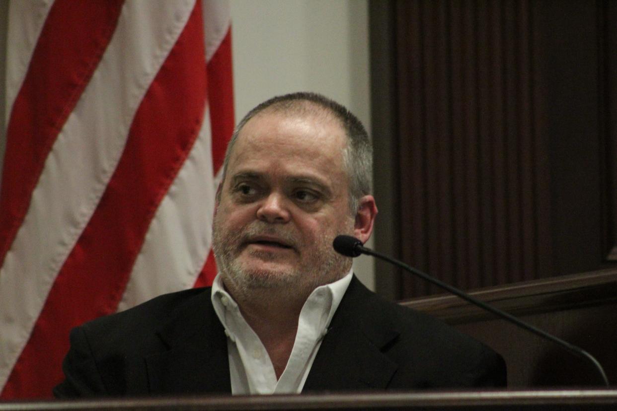 Wayne Hibbs III testifies during his second-degree murder trial on Thursday at the S. James Foxman Justice Center in Daytona Beach. Hibbs was found not guilty.