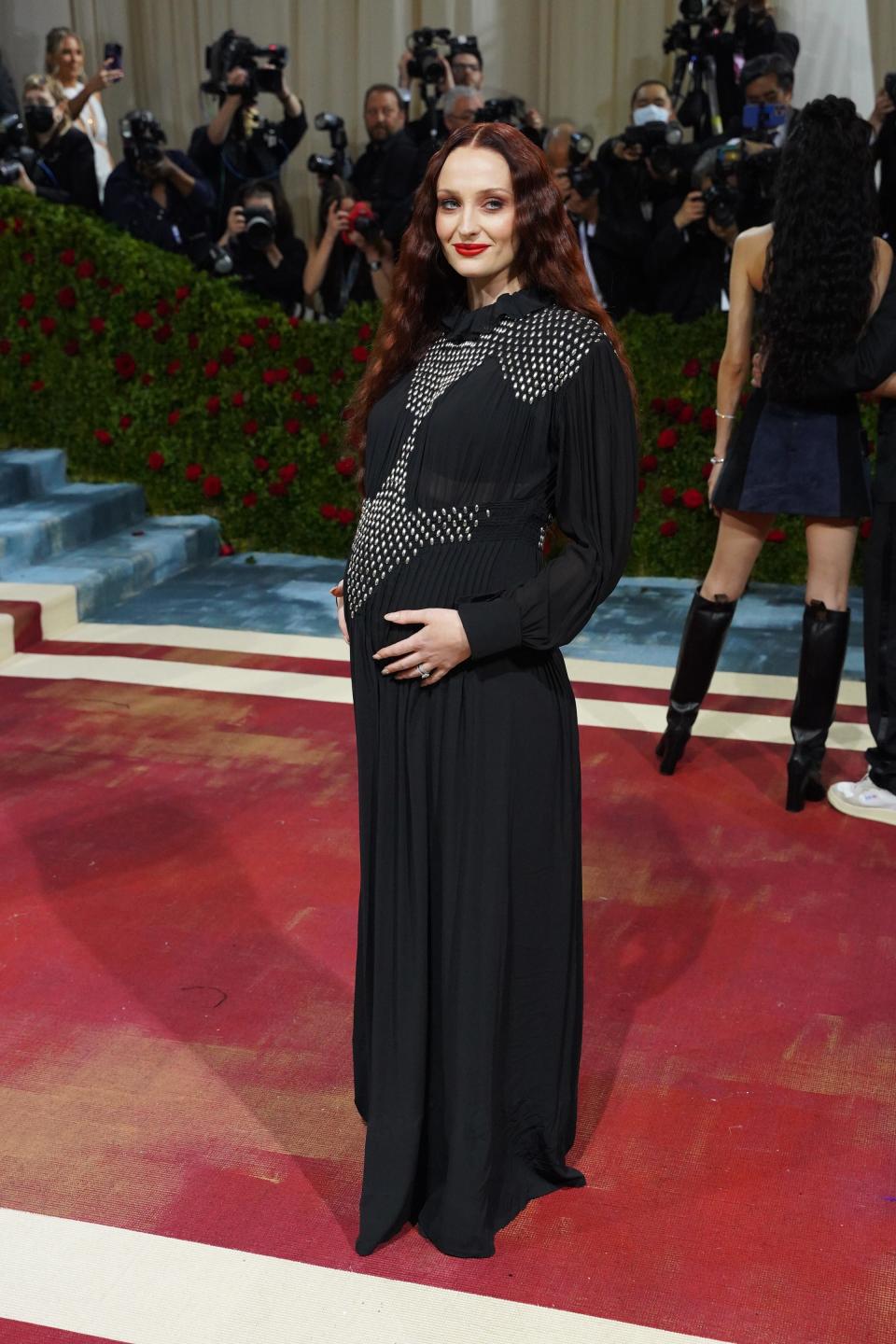 Sophie Turner in a black gown at the 2022 Met Gala