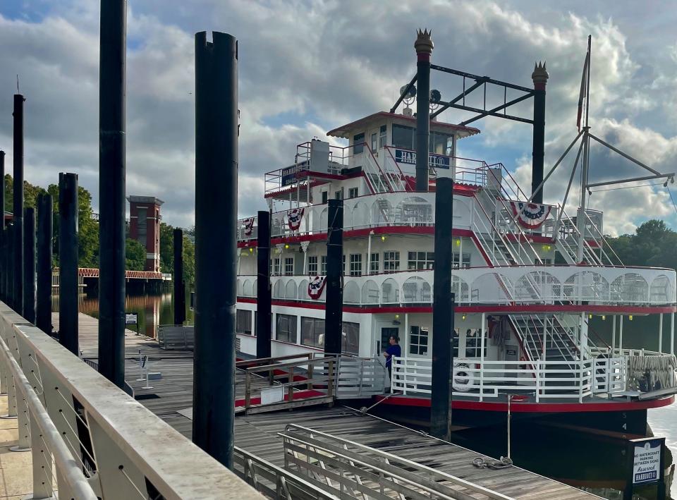 The Harriott II riverboat sits docked in Montgomery, Ala., on Tuesday.