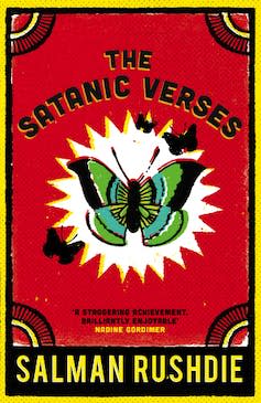 Book cover of The Satanic Verses featuring butterflies.