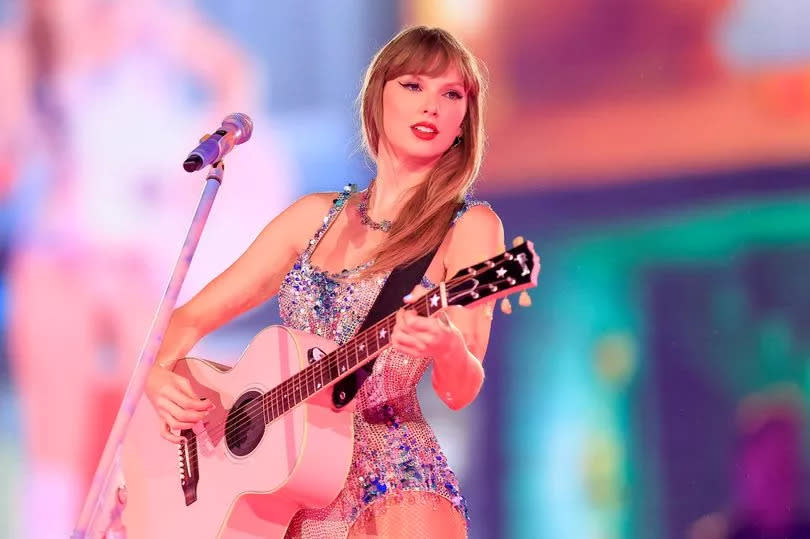 Taylor Swift performs onstage during "Taylor Swift | The Eras Tour" at Allianz Parque on November 24, 2023 in Sao Paulo, Brazil.