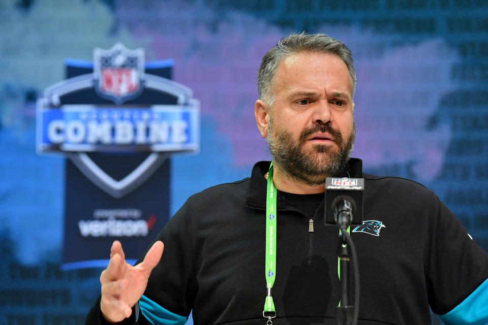 Panthers coach Matt Rhule is still hopeful training camps start on time. (Photo by Alika Jenner/Getty Images)