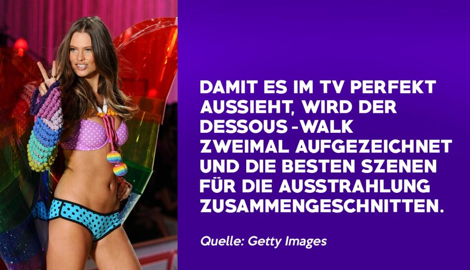 <p>Damit es im TV perfekt aussieht, wird der Dessous-Walk zweimal aufgezeichnet und die besten Szenen für die Ausstrahlung zusammengeschnitten. </p>