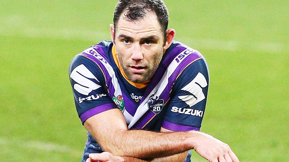 Cameron Smith, pictured here looking on during an NRL game for Melbourne Storm in 2018.