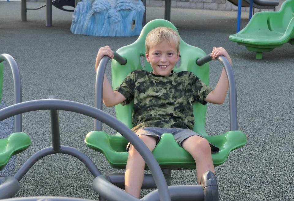 Sam Collier 8, of Salina enjoys Olivia's Playground on Aug. 15 in Salina.