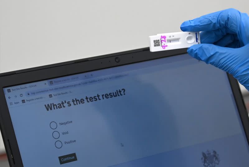 Students take coronavirus disease (COVID-19) tests at Harris Academy Beckenham, in London