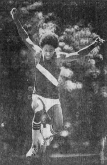 Ty Roberts competes in triple jump. Roberts won several state championships in the jumps at Tower Hill in the 1970s.