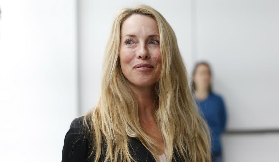 Laurene Powell Jobs, widow of late Apple founder and CEO Steve Jobs, is seen among the crowd after an Apple special event