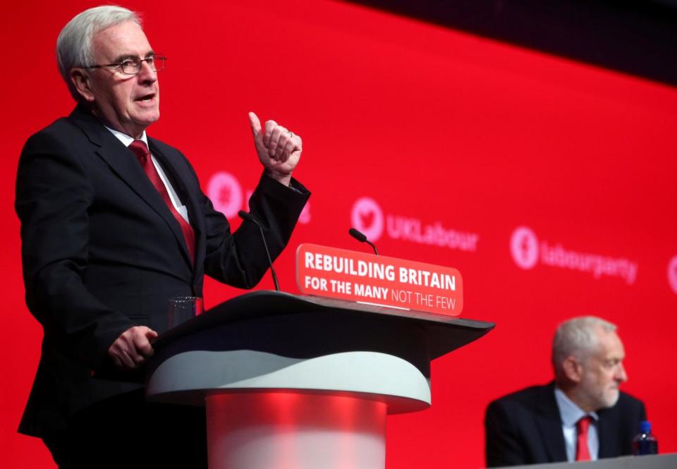 Mr McDonnell delivers his keynote speech (Reuters)