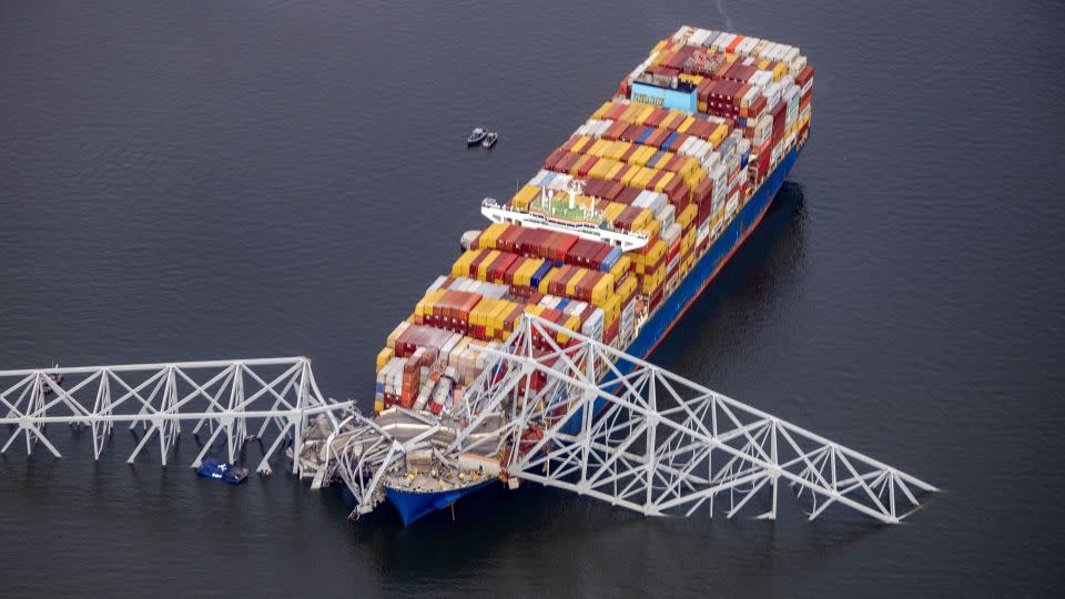 The cargo ship Dali plowed into the Francis Scott Key Bridge, which collapsed, killing six people. - Tasos Katopodis/Getty Images