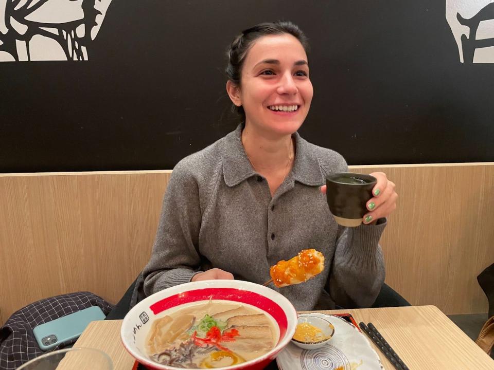 writer's friend eating ramen at terakawa in philly