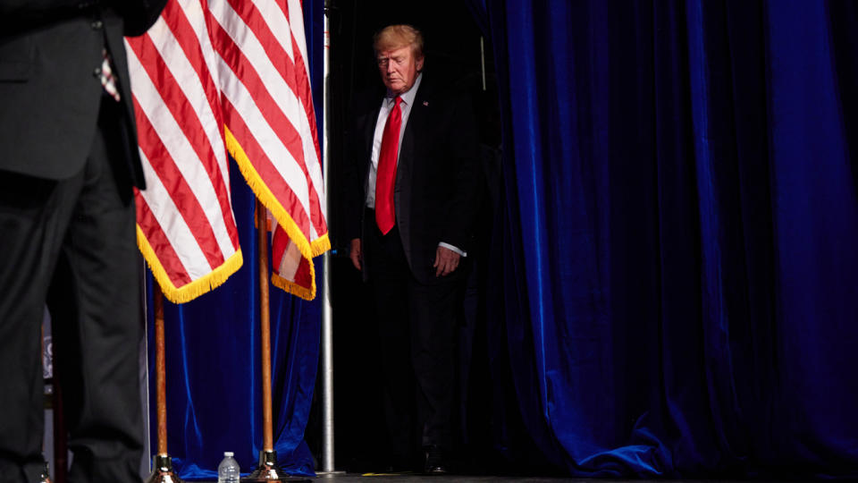 Former President Donald Trump prepares to walk onstage after a panel on policing and security on July 8 in Las Vegas.