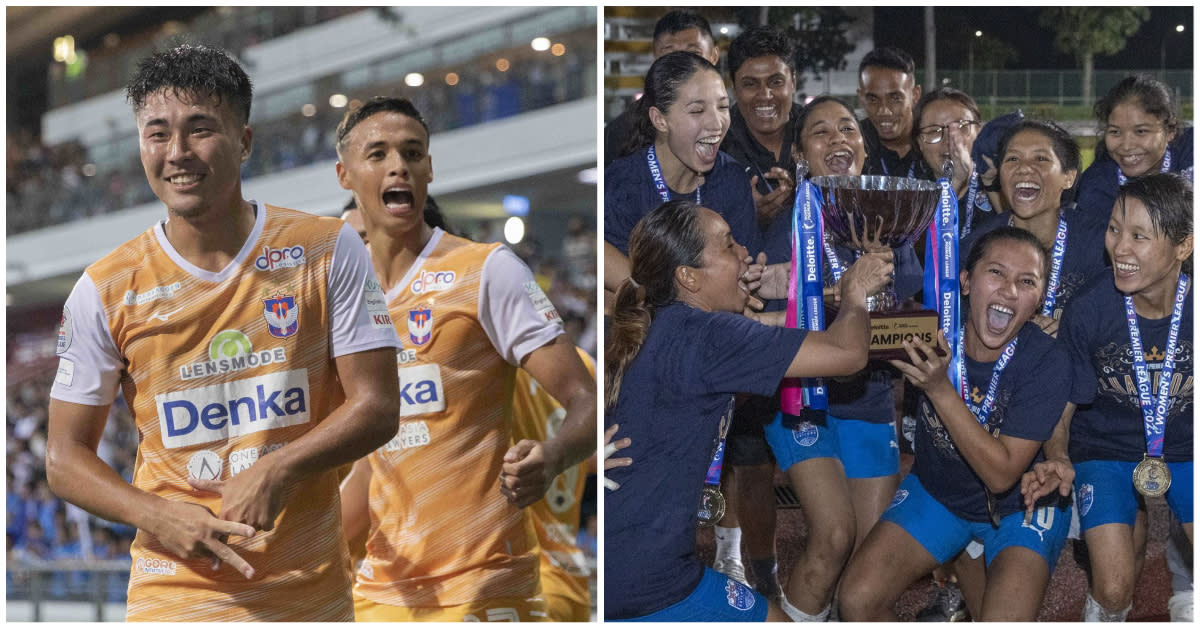 Albirex Niigata (Singapore) clinched their fifth Singapore Premier League title in seven years (left), while the Lion City Sailors (right) won the inaugural Deloitte's Women's Premier League. (PHOTOS: SPL/WPL)