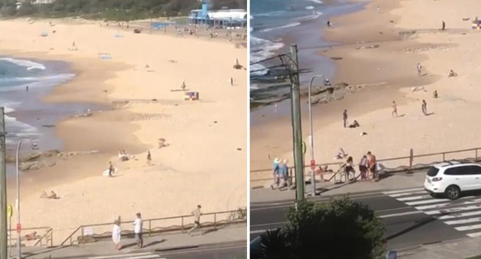 Swimmers on the beach in Maroubra despite it being closed on Sunday. Source: Supplied