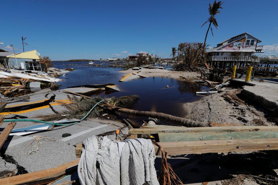 A section of pavement from Pine Island Road along Matlacha appears gone Sunday October 02, 2022, after the impact of Hurricane Ian.