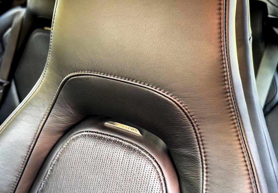 The Italian leather upholstery inside the Karma Revero luxury electric car cost as much as a small hybrid vehicle according to Karma’s Marques McCammon. Hector Amezcua/hamezcua@sacbee.com