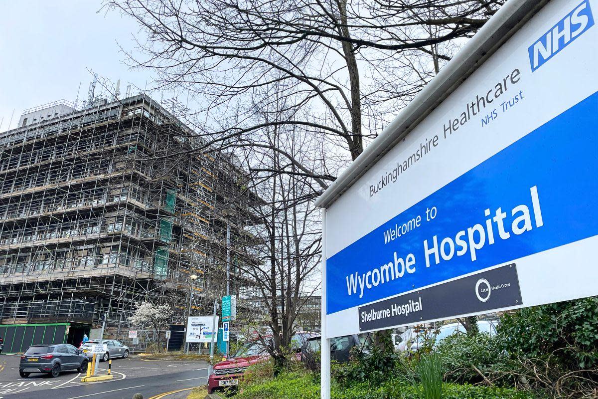 Repairs to Wycombe Hospital's tower have been completed, although it is still covered in <i>(Image: LDRS)</i>