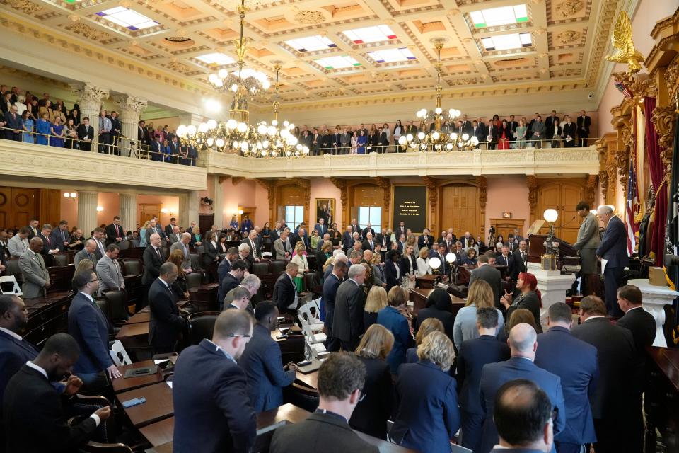 Ohio lawmakers and others gather for Gov. Mike DeWine's 2024 State of the State address in the Ohio House chambers at the Ohio Statehouse on Wednesday.