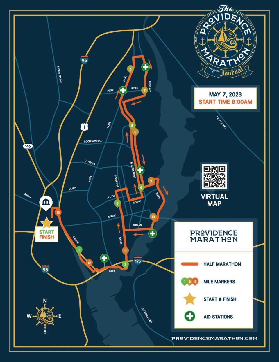 A map shows the Providence Half-Marathon route.