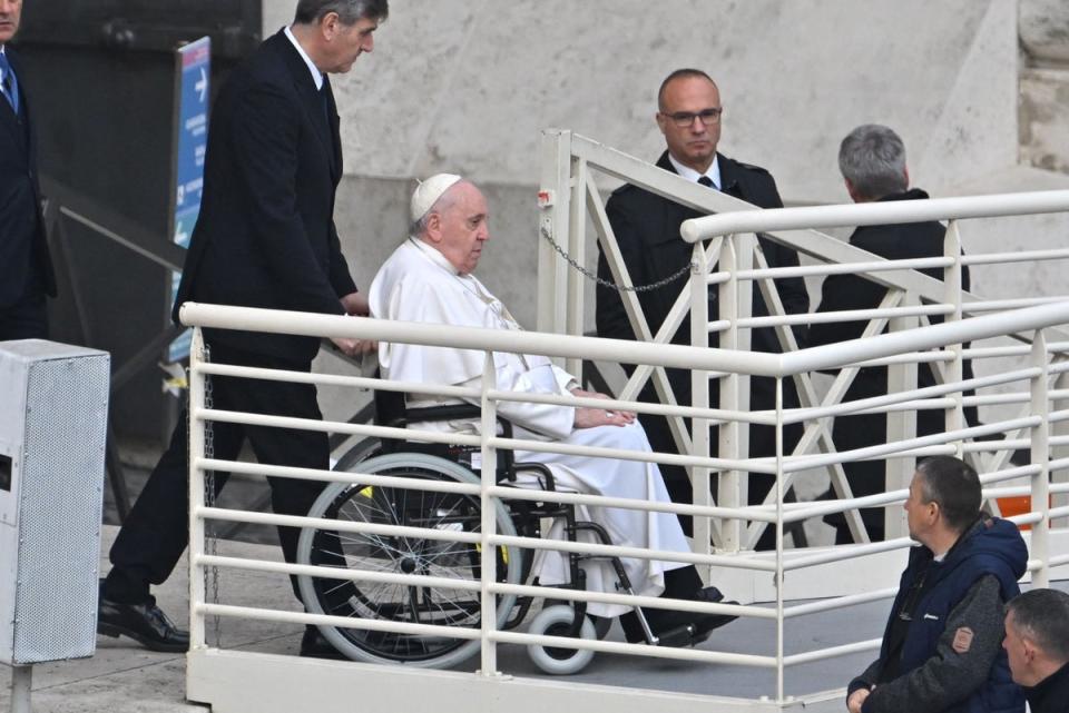 Pope Francis arrives for the funeral mass (AFP via Getty Images)