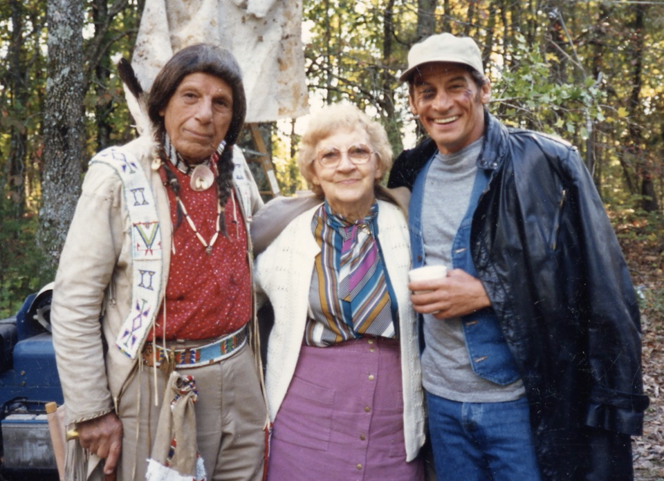 Pictured are, right, Jim Varney, playing Ernest P. Worrell, and, left, actor Iron Eyes Cody, playing Chief St. Cloud.