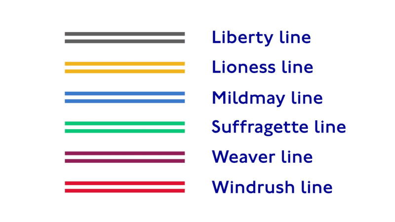 The six lines of the Overground suburban railway in London now have their own colours and names. Transport for London (TfP)/dpa