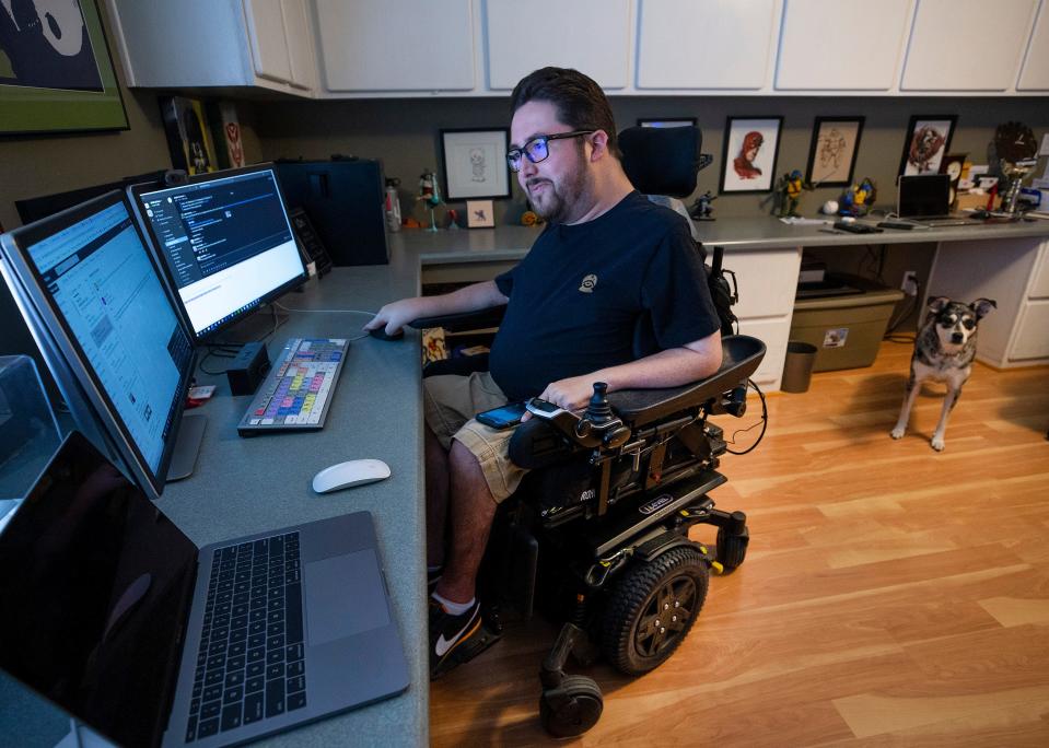 Gabe Trujillo, a content producer for 12News, works from home during the COVID-19 outbreak. Trujillo became disabled after a severe asthma attack when he was 14 years old. He is considered high risk for the Corona virus and worries that people with disabilities might not have the same access to medical care.